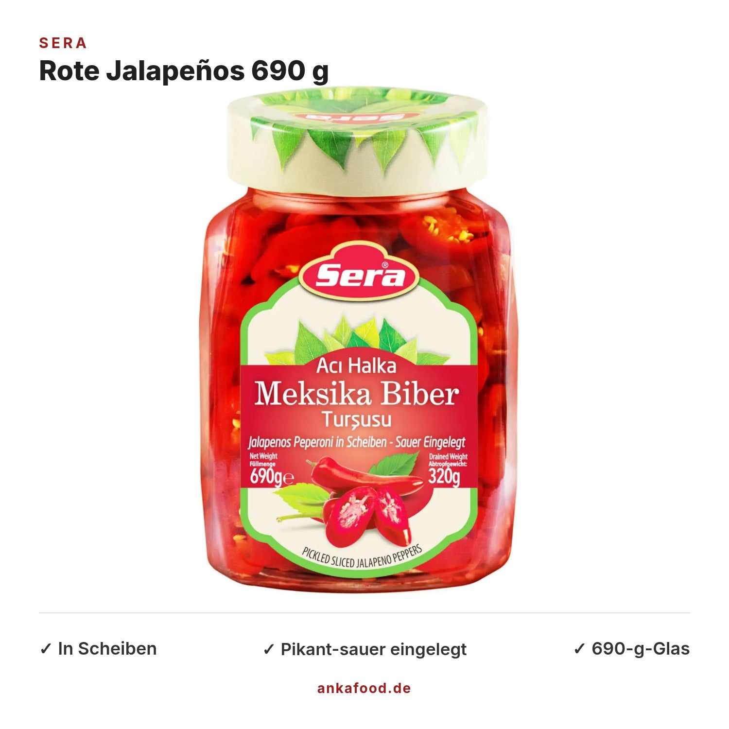 Sera Rote Jalapeños in Scheiben 690 g – Anka Food