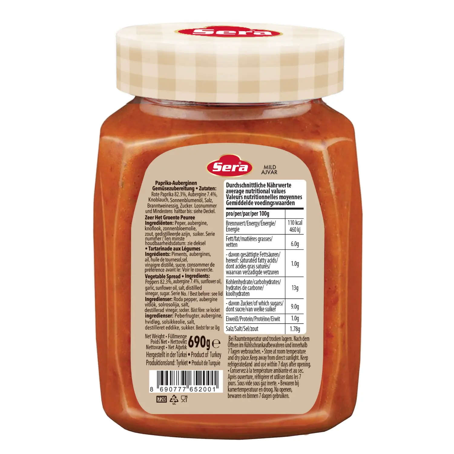Sera Ajvar Mild Familienpackung 690g – Milde Paprika-Sauce – Anka Food