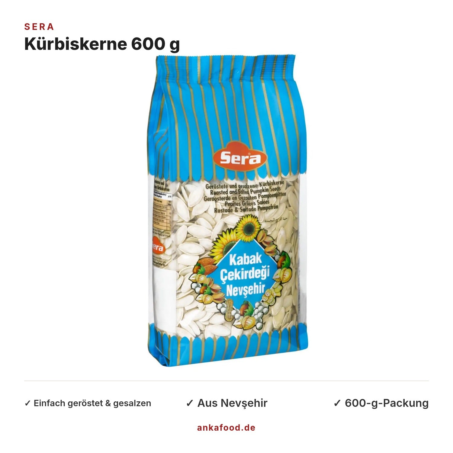 Sera Kürbiskerne aus Nevşehir einfach geröstet & gesalzen 600 g – Anka Food