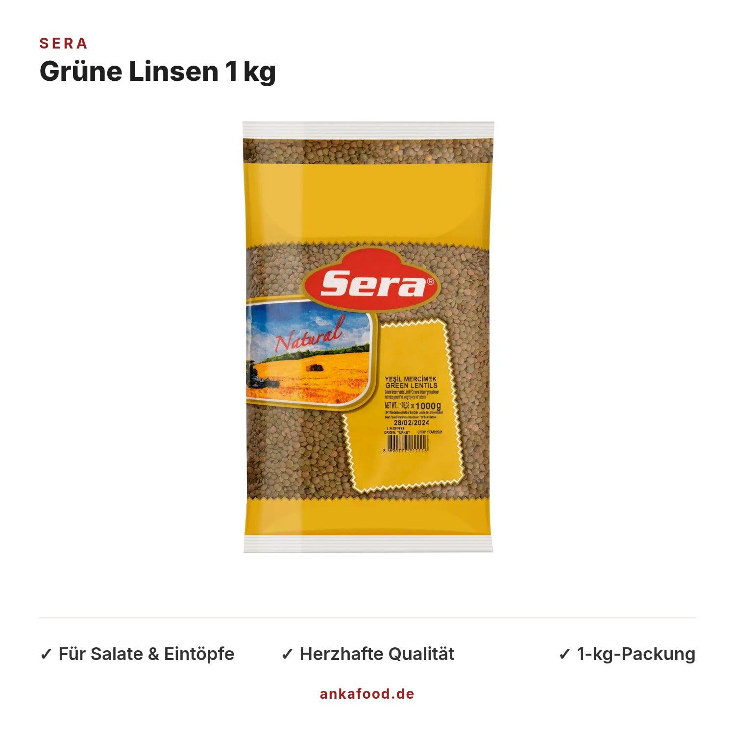 Sera Grüne Linsen 1000 g – Anka Food