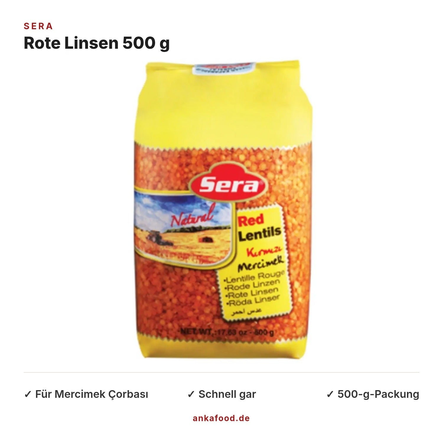 Sera Rote Linsen 500 g für Mercimek Çorbası – Anka Food