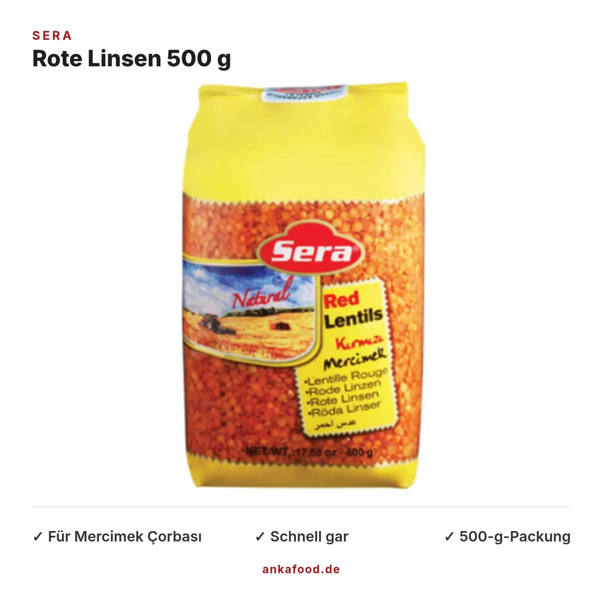 Sera Rote Linsen 500 g für Mercimek Çorbası – Anka Food