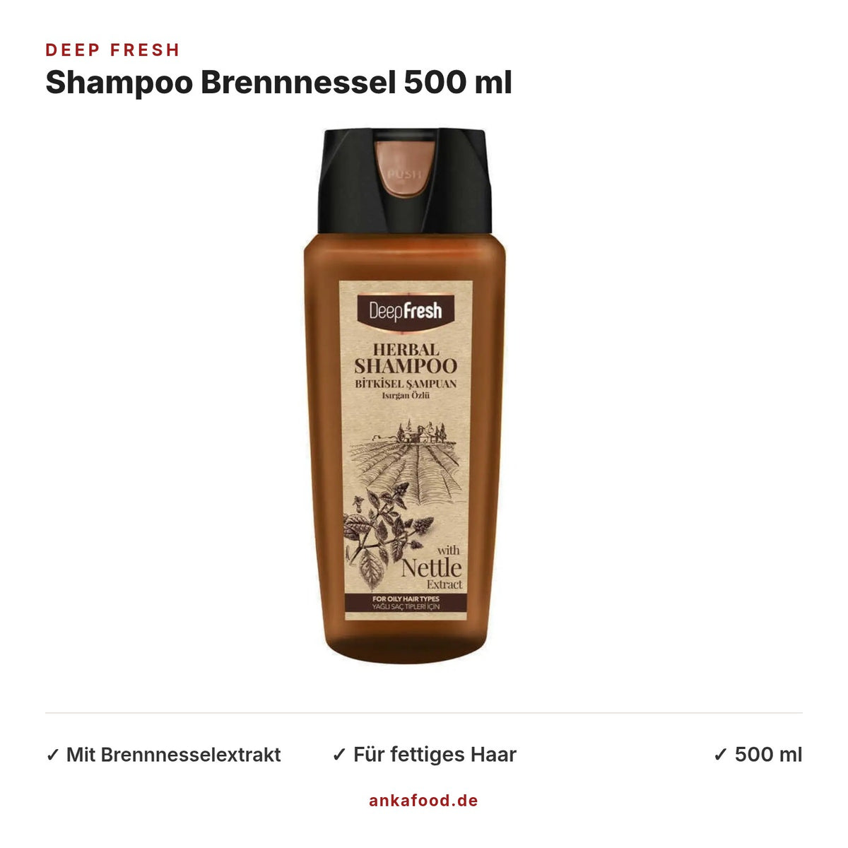 Deep Fresh Shampoo mit Brennnesselextrakt 500 ml – Anka Food