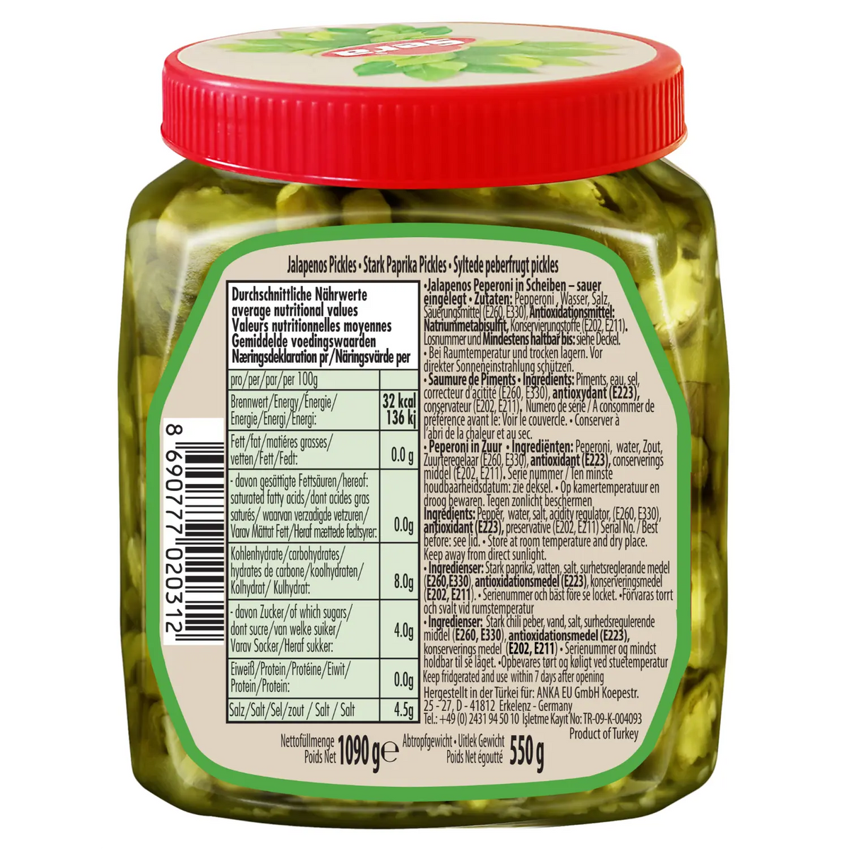 Sera Jalapeno Peperoni in Scheiben 1090g – Scharfe Beilage – Anka Food