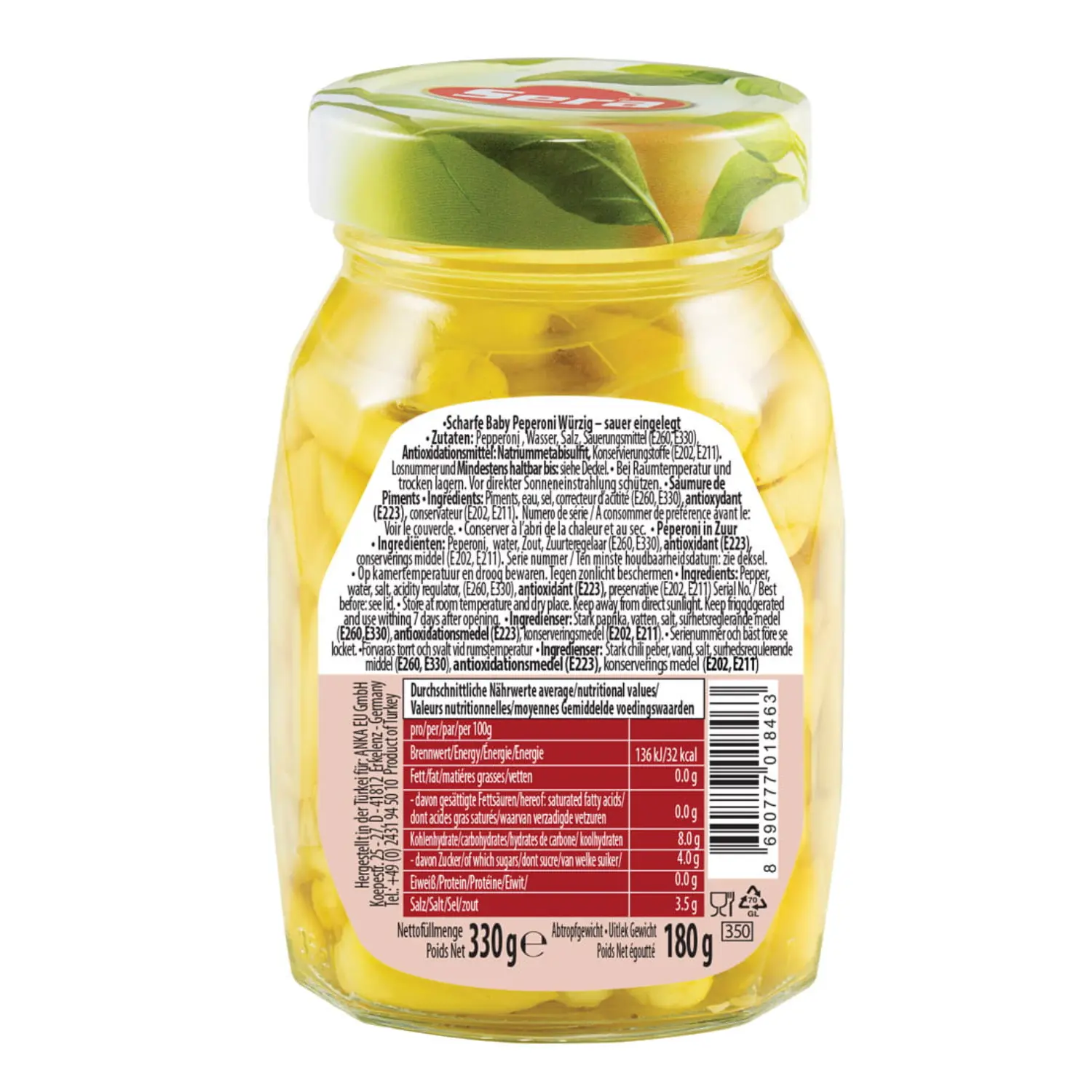 Sera Scharfe Baby Peperoni 330g – Pikantes Turşu – Anka Food