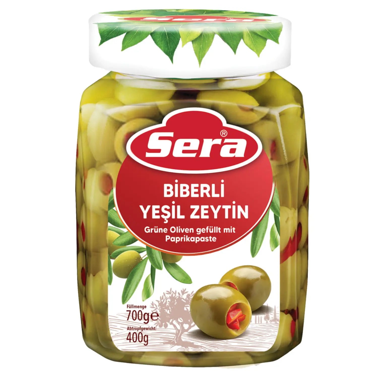 Green Olives stuffed with Red Pepper 700g – Stuffed Table Olives – Anka Food
