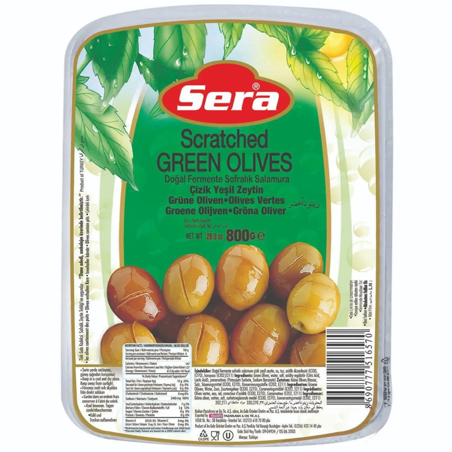 Grüne Oliven scratched 800g (Çizik Zeytin) – Traditionell Mild – Anka Food