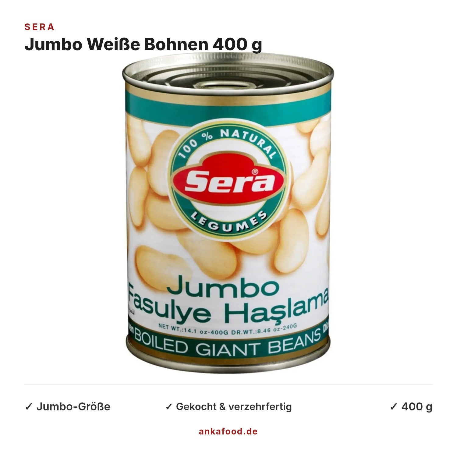 Sera Jumbo Weiße Bohnen gekocht 400 g – Anka Food