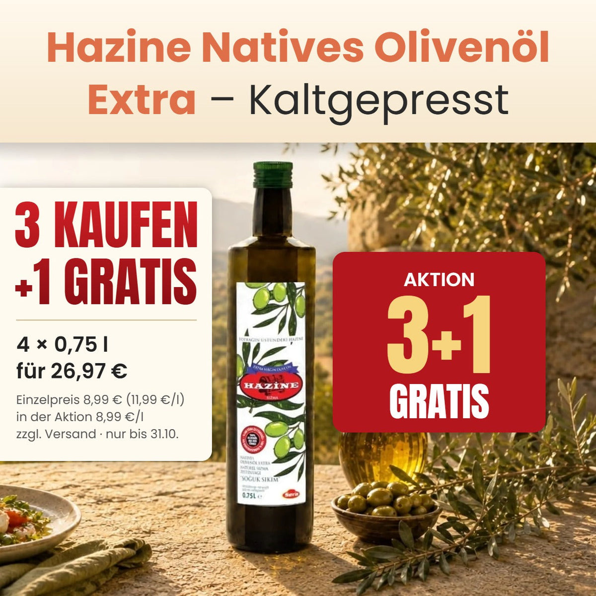 Hazine Olivenöl 3 kaufen + 1 gratis