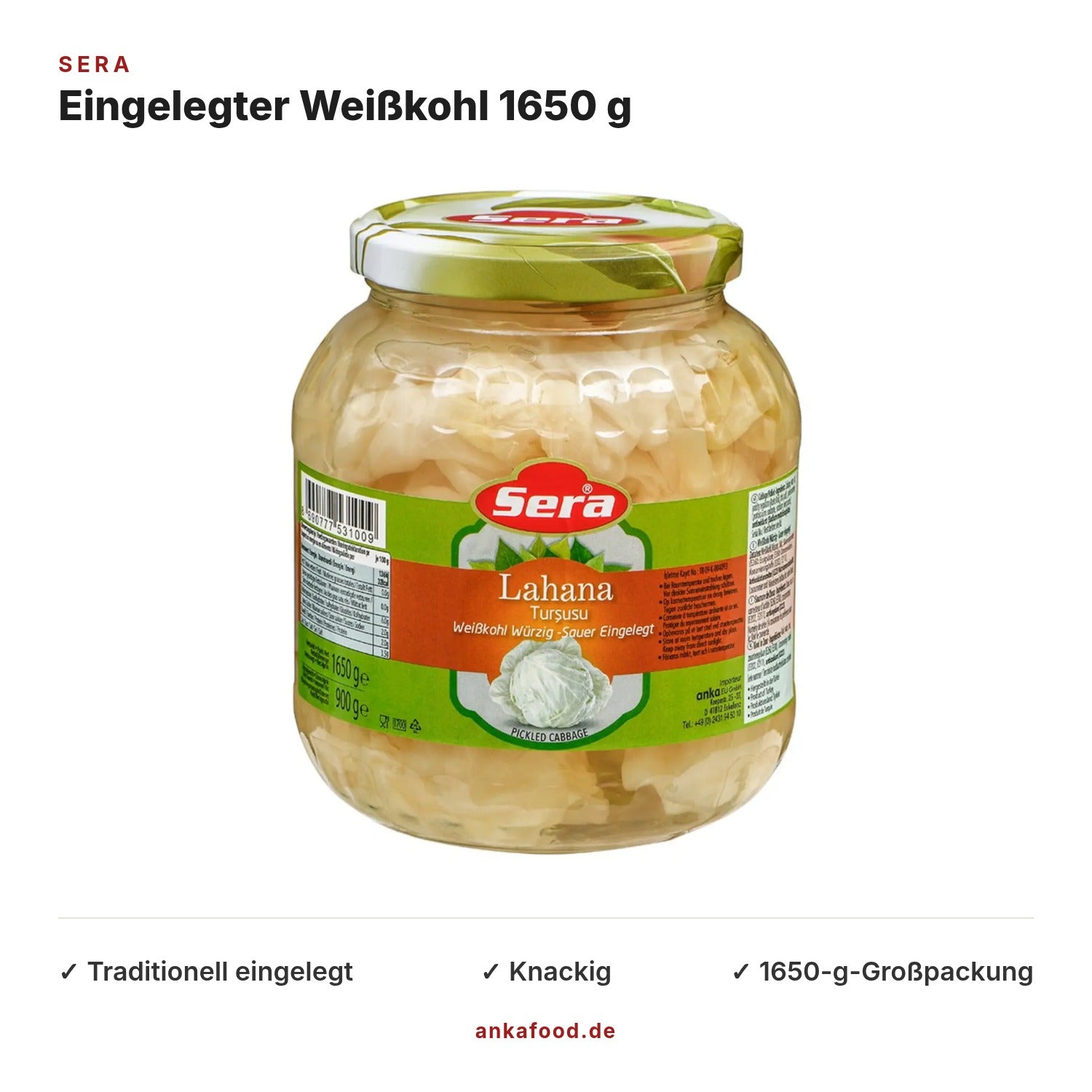 Sera Eingelegter Weißkohl 1650 g – Anka Food