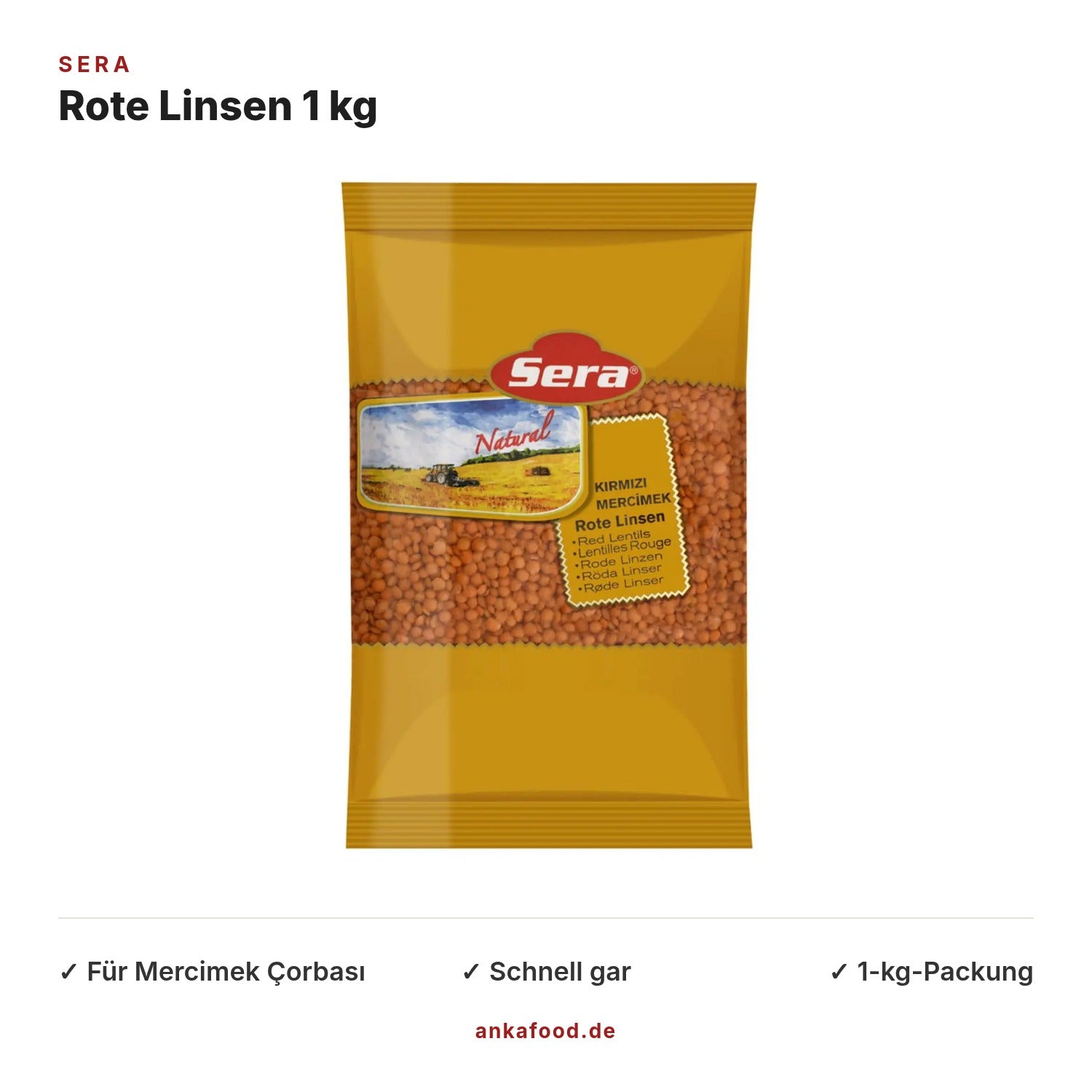 Sera Rote Linsen 1 kg für Mercimek Çorbası – Anka Food