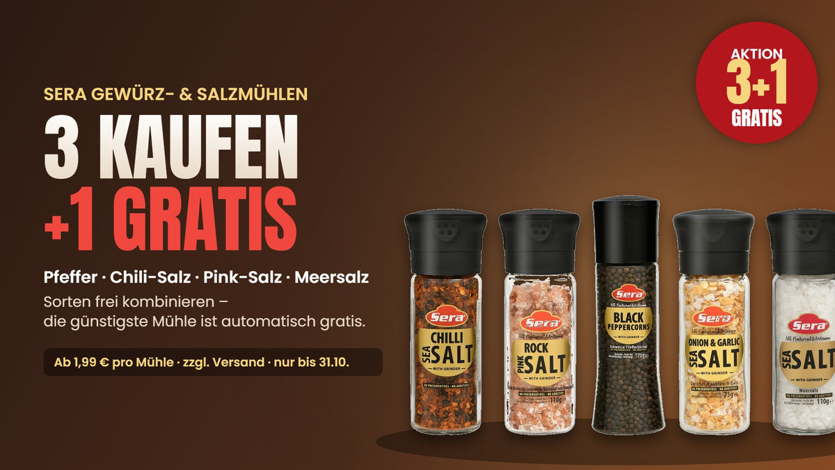 Sera Gewürz- und Salzmühlen: 3 kaufen + 1 gratis. Ab 1,99 € pro Mühle, zzgl. Versand, nur bis 31.10.